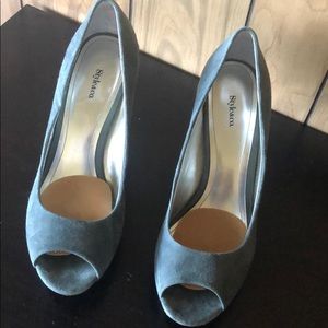 Gray velvet heels